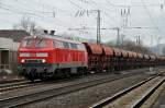Am 20.03.10 rollt 218 139 mit einem G�terzug durch den ...
