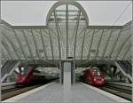 Ein uerst seltener Anblick im Bahnhof Lige Guillemins bot sich am 08.05.10, als die zwei PBKA Thalys Triebzge 4305 und 4306 sich dort begegneten.