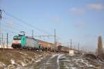 NMBS TRAXX 2807 mit gemischter Gterzug, aufgenommen 14/03/2013 in Bahnhof Antwerpen-Luchtbal