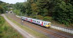 Ein Triebzug der SNCB 646  kommt aus Aachen-Hbf nach Spa-Géronstère(B) und kamm gerade aus dem Aachener-Buschtunnel aus Richtung Aachen-Hbf und fährt in Richtung Hergenrath(B). Aufgenommen von einer Fußgängerbrücke in Preusswald bei Aachen. 
Bei Sonne und Wolken am Abend vom 24.8.2018.