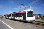 Straßenbahn (Tram) Belgien / Kusttram: BN / ACEC - Wagen 6014 von De Lijn, aufgenommen im Juni 2017 in Zeebrugge.