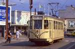 SNCV Tw 9120 in der Ortsmitte von Courcelles am 16.06.1987, wenige Monate vor der Einstellung der Strecke.