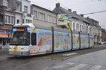 De Lijn Hermelijn 7203 mit Werbung für Hoegaarden Radler aufgenommen 24.04.2016 am Antwerpsesteenweg Hoboken 