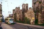 Gent Tw 21 an der Burg Gravensteen, 03.04.1988.