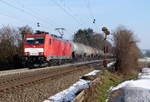186 340-6  DB-Schenker kommt aus Richtung Aachen-West und fährt die Gemmenicher-Rampe hoch mit einem langen Ölleerzug aus Basel(CH) nach Antwerpen-Petrol(B) und fährt in Richtung