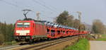 186 333-1 von DB-Schenker kommt aus Richtung Aachen-West und fährt die Gemmenicher-Rampe hoch mit einem Landrover-Autozug aus Gelsenkirchen-Bismarck(D) nach Zeebrugge-Ramskapelle(B) und fährt in Richtung Montzen/Belgien. 
Aufgenommen an der Montzenroute am Gemmenicher-Weg. 
Bei schönem Frühlingswetter am Nachmittag vom 31.3.2019.