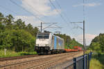 Die 186 422-2 der RTB Cargo rollt mit einem nur spärlich beladenen Containerzug durch den Gemmenicher Wald bei Moresnet-Chapelle gen Visé.