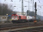 Die Class 66 DE6312  Alix  von Crossrail fhrt mit einem Containerzug von Aachen-West nach Belgien bei Abendstimmung am 3.3.2012.