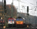 Die Class 66 DE6310  Griet  von Crossrail steht in Aachen-West mit einem  P&O Ferrymasters Containerzug und wartet auf die Abfahrt nach Muizen(B).