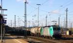 Die Cobra 2826 steht in Aachen-West mit einem langen Kesselzug aus Ludwigshafen-BASF nach Antwerpen-BASF(B) und wartet auf die Abfahrt nach Belgien.
Aufgenommen vom Bahnsteig in Aachen-West bei schönem Herbstwetter am Nachmittag vom 19.10.2014. 