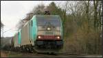 Die belgischen Cobras 2808 und 2836 (E-186) im Doppelpack unterwegs nach Aachen West auf der Montzenroute mit einen langen Kesselwagenzug am Haken. Bildlich festgehalten unweit von Aachen am Gemmenicher Weg,26.02.15.