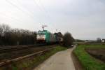 Die Cobra 2830 kommt die Gemmenicher-Rampe auf dem falschen Gleis hochgefahren aus Richtung Aachen-West mit einem Containerzug  aus Gallarate(I) nach Antwerpen-Oorderen(B) und fährt in Richtung Montzen/Belgien. Aufgenommen an der Montzenroute am Gemmenicher-Weg. 
Bei Sonne und Wolken am Nachmittag vom 20.12.2015.