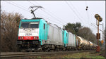 Vorfrühling an der Montzenroute unweit von Aachen am Friedrichweg. Ein belgische Cobra (E-186) samt Schwesterlok zieht ihren Güterzug hinauf zum Gemmenicher Tunnel. Szenario vom 02.April 2016.