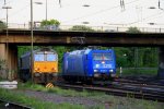 185 528-7  Hermine   von LTE kommt  als Schubhilfe zurck vom Gemmenicher-Tunnel,  die Class 66 DE6309 von DLC Railways rangiert in Aachen-West bei Abendsonne am 16.5.2012.