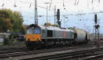 Die Class 66 DE6309 von DLC Railways zieht einen Getreidezug mit Schubhilfe E186 239 von Aachen-West zum Gemmenicher-Tunnel und dann weiter nach Belgien. Aufgenommen am 15.10.2012.