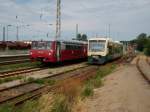 bergen-rugen St�ndlich gibt es in Bergen/R�gen den Fahrzeugtausch zwischen dem LVT 172 132 und dem PRESS VT650 032,so auch am 22.Juli 2010.
