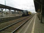 beuel Eine Disellok ( leider stand da keine Nummer drauf. Bitte um Tipps ) mit Bauzug bei der durchfahrt durch Beuel am 1.3.10