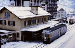BOB Berner Oberland Bahn BOB-Triebwagen 310 um 1980 im Bahnhof Grindelwald. Die Aufnahme entstand an einem Werktag in der Woche zwischen dem 3. und 4. Advent im Dezember 1982.