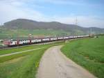 Bozberglinie Dosto mit Re 460 im Fricktal, die Kirschb�ume bl�hen am 22.4.2010