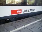 bonn Die Aufschrift auf einem SBB CFF FFS Personenwagen im Bonner Hbf am 18.2.10