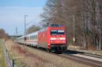 BR 101 mit Zugen 101 038-8 mit EC 115 M�nster(Westf.) Hbf - Klagenfurt Hbf am 25.03.2010 am B� Vogl bei Gro�karolinenfeld