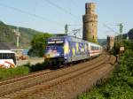 BR 101 mit Zugen Am 16.7.10 strahlt nicht nur das Blau des Himmels, sondern auch das Blau von 101-101 'Europa', als diese mit ihrem IC 118 Salzburg-M�nster am Freitagnachmittag durch Oberwesel f�hrt.