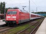 BR 101 mit Zugen 101 007 durfte am 24.Juli 2010,den nur Sonnabends fahrenden CNL 1258,Binz-Z�rich HB bespannen.Am Abend hielt Dieser in Bergen/R�gen.