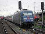 BR 101 Werbelokomotiven Treffen im Bahnhof Stralsund,links RE9 nach Sassnitz recht´s steht 
218 366-3 und in der Mitte 101 102-2.(17.07.10)