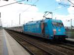 BR 101 Werbelokomotiven Knapp zwei Stunden sp�ter der selbe Zug nochmal,aber diesmal ging es von Binz nach Frankfurt/Main,den 101 016 brachte.Hier wieder beim halt in Bergen/R�gen.