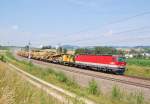 Mit einem Bauzug ist am 03.07.2010
die 1044 057 zwischen Haiding ...