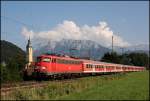 br-110-bugelfalte 110 292 (9180 6101 292-0 D-DB) ist mit ihren n-Wagen auf dem R�ckweg nach Rosenheim. (07.08.2009)