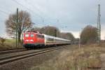 110 200 mit einem IC-Ersatzzug am 29.3.10 in Hagen (Hannover) ...