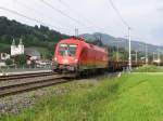 br-1116-vor-guterzugen 1116 055-3 mit eine Bauzug bei Brixen im Thale am 22-8-2008.
