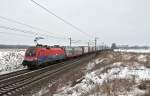 br-1116-vor-guterzugen MAV Cargo 1116 020 brachte am 14.02.2010 die Rollende Landstra�e 41303 von Wels nach Hegyeshalom. Das Foto entstand kurz vor Gramatneusiedl.