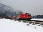 Die 1116 057 mit einem Autoreisezug am 04.02.2012 unterwegs bei ...
