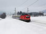Die 1116 095 mit einem Turnuszug am 11.02.2012 unterwegs bei ...