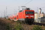 114 002 mit RE5 nach Stralsund bei der Ausfahrt von ...