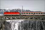 br-1144 1144 123 f�hrt mit EC 691 'Bildungsmessen.at' von Klagenfurt nach Wien-West. 
Angertalbr�cke Bad Gastein 6.12.2009