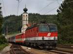 br-1144 Die 1144 288 am 26.08.2009 mit einem REX bei der Einfahrt in Wernstein. 