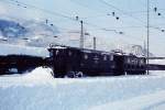 Winterdienst am 16. Dezember 1976 im Bahnhof Bludenz mit Schneepflug, ...