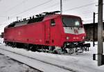 BR 120 120 139 wartet im Bf Stralsund auf ihre n�chste Runde am 13.02.2010