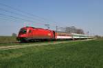 br-1216 17.4.10 Allt�glicher Fernverkehr auf der Nordbahn. Heute bespannte die 1216 238, welche schon lang kein Wasser mehr gesehen hat, den EC 75 'Franz Schubert' von Praha Holesovice nach Wr. Neustadt bei Tallesbrunn.