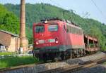 BR 139 139 314-9 mit leeren Autowagen in Fahrtrichtung S�den bei Albungen. Aufgenommen am 26.05.2010.