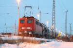 BR 140 mit Zugen 140 678-4 mit Kesselwagenzug am 30.01.2010 abgestellt in Angerm�nde