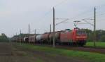145 010-5 mit einem gemischtem G�terzug in Richtung L�bbenau/Spreewald fahrend. ...