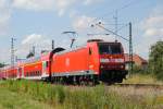 BR 146 mit Zugen 146 123-5 mit RE nach Braunschweig am 13.07.2010 bei Woltorf