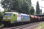 BR 152 Werbeloks 152 005 mit einem Kalizug in Hannover Limmer am 14.07.2010