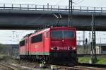 BR 155 155er Doppel (155 023+155 147) kommt von der Insel R�gen in den Bf Stralsund am 26.04.2010