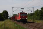 155 091 mit Gz in Richtung Mannheim.Am 09.06.10 in Lampertheim. ...