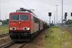 BR 155 155 158-9 mit einem gemischten GZ und muss wegen einer ICE �berholung in Rathenow warten. 24.07.2010